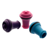 Jogo De 3 Rolhas Colorida Em Abs E Borracha Vacu Vin