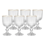 Jogo De 6 Taças Com Borda Dourada 370ml Graffiato Hauskraft Cor Transparente Com Borda Dourada