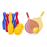 Jogo De Boliche Infantil 2 Bolas 16cm + 2 Raquetes Praia Liso