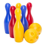 Jogo De Boliche Infantil Brinquedo 6 Pinos 28cm + 2 Bolas Colorido / Liso