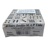 Jogo De Dados 12mm (1,2cm) Euclides Jordão 50 Unid. C/ Cor Branco