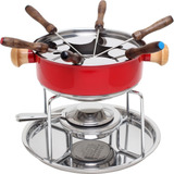 Jogo De Fondue Aço Inox Carne Queijo Chocolate 1,5l Vermelho