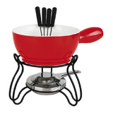 Jogo De Fondue Cerâmica Antiaderente Grande 8 Peças Cor Vermelho