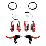 Jogo De Freio Bicicleta V-brake Nylon C/ Manete + Cabos Mtb Cor Vermelho