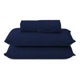Jogo De Lençol Solteiro Microfibra Cama Box 2 Peças Cor Azul-marinho Desenho Do Tecido Liso