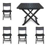Jogo De Mesa + 4 Cadeiras De Plásticos Dobráveis Bar Preto