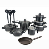 Jogo De Panela + Panela De Pressão 4/5 + Talher + Frigideir Cor Preto Craqueado