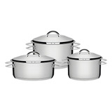 Jogo De Panelas 3 Peças Para Indução Solar Fundo Triplo Cor Inox