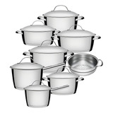 Jogo De Panelas Tramontina 8 Peças Inox Fundo Triplo Allegra Com Cozi Vapore