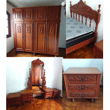 Jogo De Quarto Antigo Madeira Cerejeira Década De 70