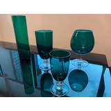 Jogo De Taças Variadas Em Cristal Verde Conhaque, Vinho... 