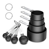 Jogo Kit 8 Peças Medidor Culinário Colher Copo Em Aço Inox Cor Cinza-escuro