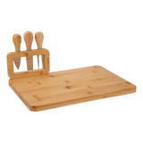 Jogo Para Queijo 4 Pçs Bambu Tabua Faca Espátula Garfo