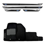 Jogo Soleira Resinada Ford Focus 4 Peças + Tapetes Bordados 