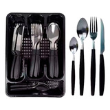 Jogo Talheres Inox Faca Garfo Colher 25 Peças Preto Vermelho