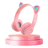  Kapbom Headset Fone De Ouvido Bluetooth Led Orelha Gato Headphone Cor Rosa