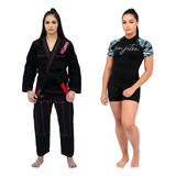 Kimono Jiu Jitsu Trançado Fem + Macaquinho Poliamida Bjj