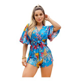 Kimono Saída De Praia Camisa + Short Conjunto Luxo Envio Já 