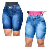 Kit 02 Short Jeans Cintura Alta Lycra Levanta Bumbum