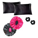 Kit 02 Toucas Cetim Luxo Anti-frizz + 2 Fronhas + 2 Xuxinhas