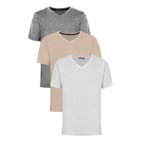 Kit 03 Camisetas Basica Gola V Masculinas Camisa Slim Fit Lisa 
