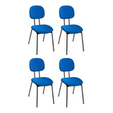Kit 04 Cadeiras Secretária Base Fixa Tecido J.serrano Azul