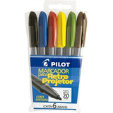 Kit 06 Caneta Marcador Permanente Retroprojetor 2.0 Mm