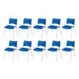 Kit 10 Cadeira Iso Base Branco Escola, Igreja Azul