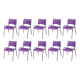 Kit 10 Cadeira Iso Base Cinza Escola, Igreja Violeta