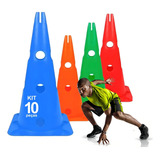 Kit 10 Cones De Agilidade Furado 38cm Treinamento Funcional Cor Azul