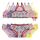 Kit 10 Conjunto Infantil Nadador Estampado Calcinha Top Moça
