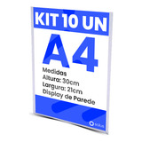 Kit 10 Displays De Parede A4 Acrílico Porta Folhas Expositor