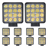 Kit 10 Farol Milha 16 Led 48w 12/24v Quadrado Off-road 6000k