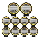 Kit 10 Farol Milha Led Redondo 72w Pisca Âmbar Seta 10-36v