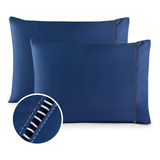 Kit 10 Fronhas Avulsas 400 Fios Ponto Palito Luxo Cor Azul