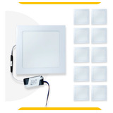 Kit 10 Led Plafon 12w Quadrado Embutir Slim 6000k