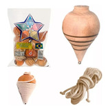 Kit 10 Pião De Madeira Com Fieira Brinquedo Antigo Prenda