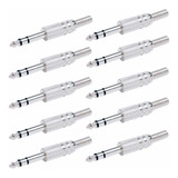 Kit 10 Plug Conector P10 Estereo Metal Blindado C/ Mola