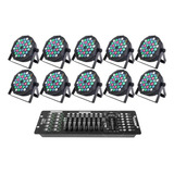 Kit 10 Refletor Par64 Led 36 Leds 3w Rgbw Dmx + Mesa Dmx 192 110v/220v