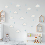 Kit 100 Adesivos De Parede Infantil Nuvens Estrelas Bebê 