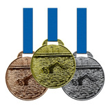Kit 100 Medalhas Metal 35mm Natação - Ouro Prata Bronze