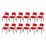 Kit 12 Cadeira Iso Base Preto Escola, Igreja Vermelho