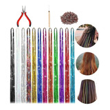 Kit 12 Cores Extensão Fios De Ouro Cabelo Hair Tinsel 