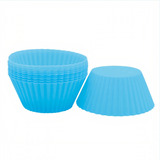 Kit 12 Forminhas Silicone Anti Aderente P/ Cupcake E Muffin Cor Azul