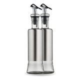 Kit 2 Azeiteiros Dosador De Aço Inox E Vidro Vinagre Cozinha