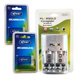 Kit 2 Bateria Recarregáv 9v + Carreg Aa/aaa/9v Pilha Bateria