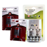 Kit 2 Bateria Recarregáv 9v + Carreg Bateria Aa/aaa/9v Pilha