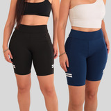 Kit 2 Bermuda Fitness Feminina C Bolso Para Celular Academia