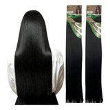 Kit 2 Cabelo Aplique Tic-tac 80cm 150g Fibra Orgânica Weng Cor Liso - Preto #1 - 666-3