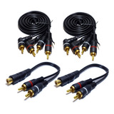 Kit 2 Cabo Rca 1,5m E 2 Y 2m1f Para Amplificadores Modulo